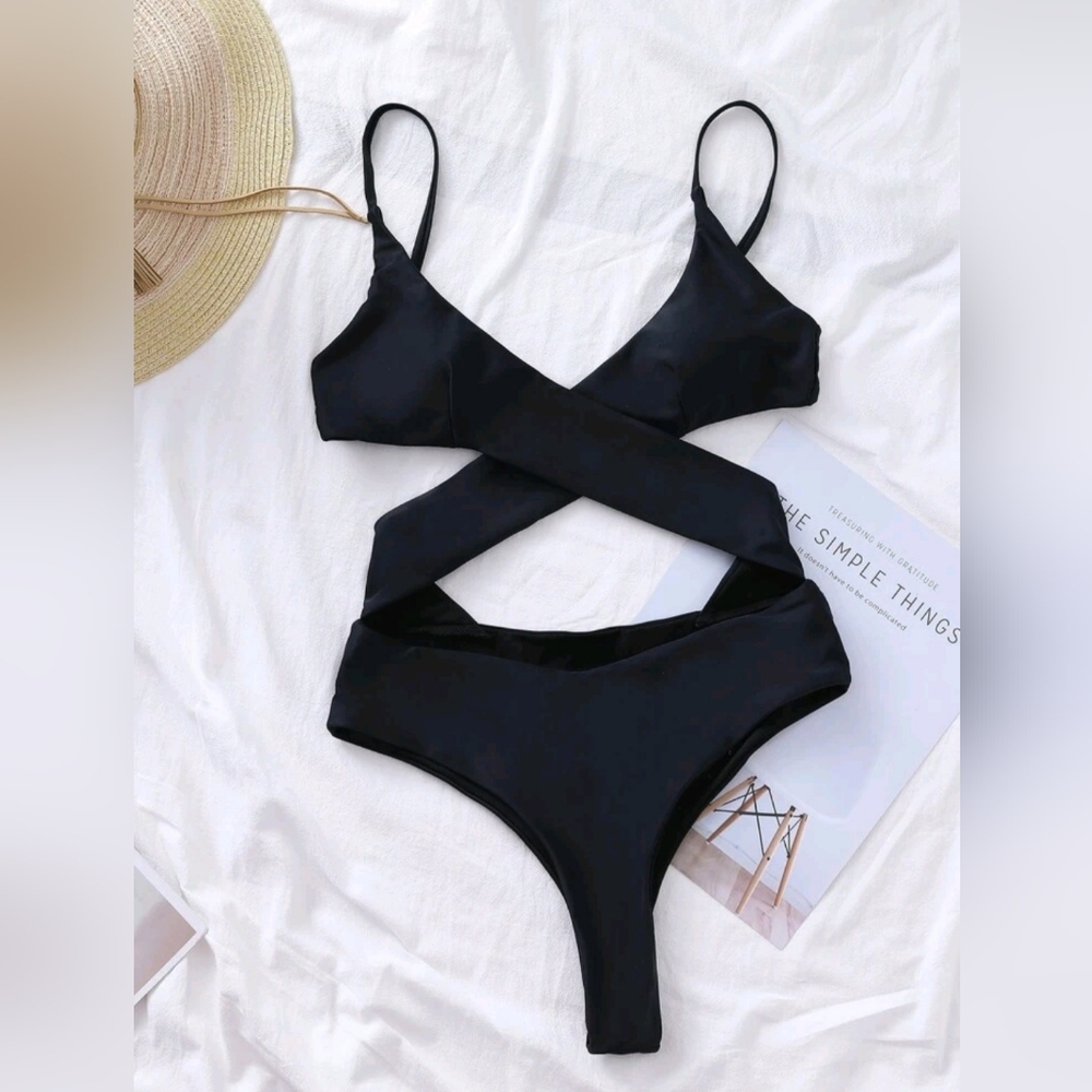 Cut Out Criss Cross One Piece Swimsuit Shein